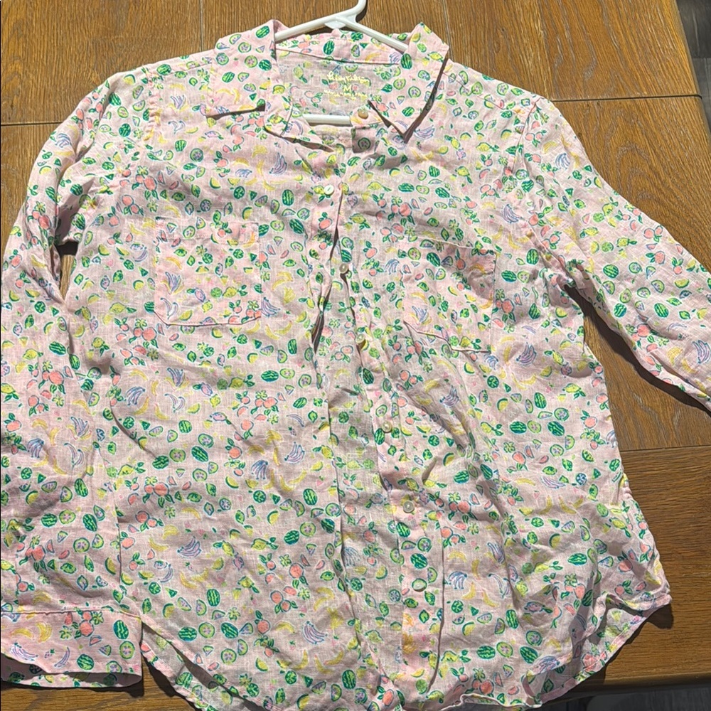 Lilly linen Floral Button-Up Shirt- lemonade - Sea View